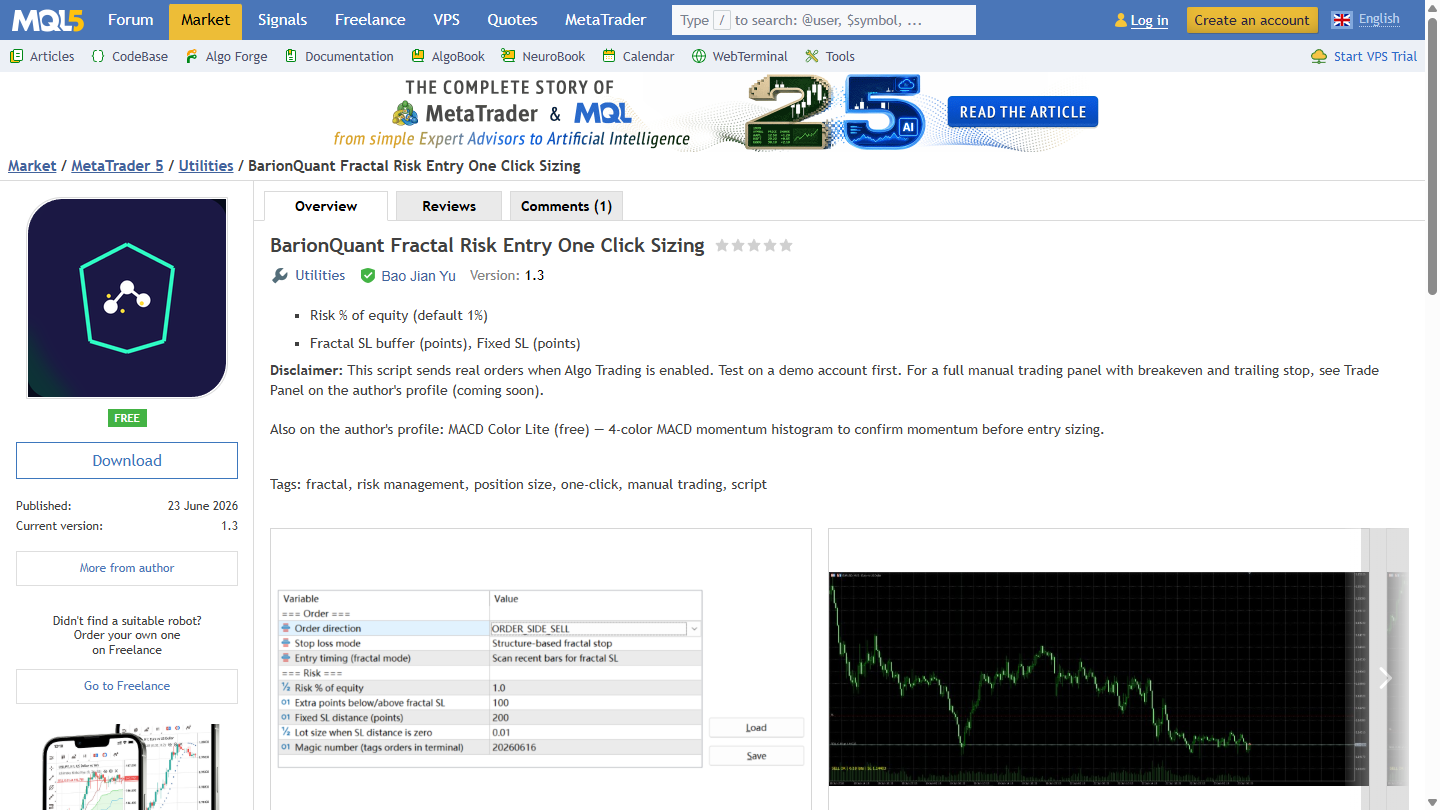 Disclaimer: sends real orders when Algo Trading is enabled