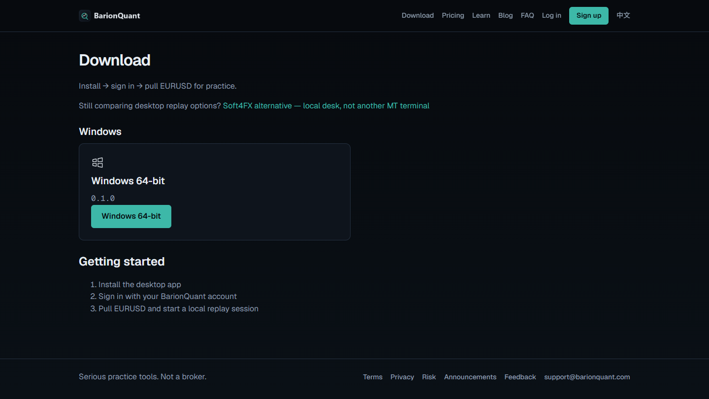 Download page: install, sign in, pull EURUSD