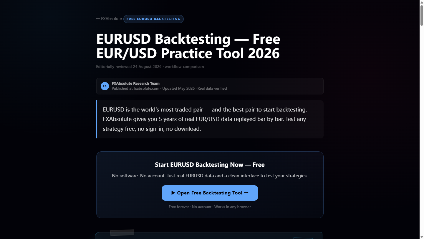 FXAbsolute EURUSD page: no sign-in, no download